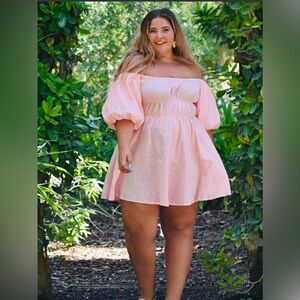 Plus Size Off Shoulder Lantern Sleeve Dress